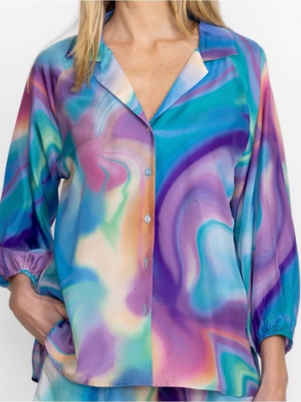 Johnny Was NWT Merida Marble Smocked Raglan Shirt M